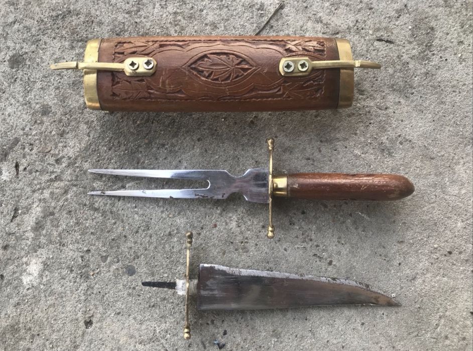 Вінтажний набір для м’яса Індія 60-ті ніж вилка різьблений футляр
