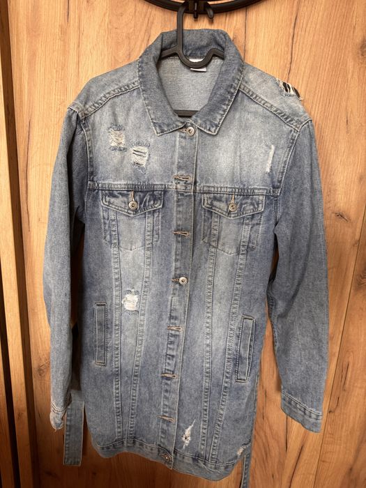 Katana kurtka jeansowa długa pasek jeans M L