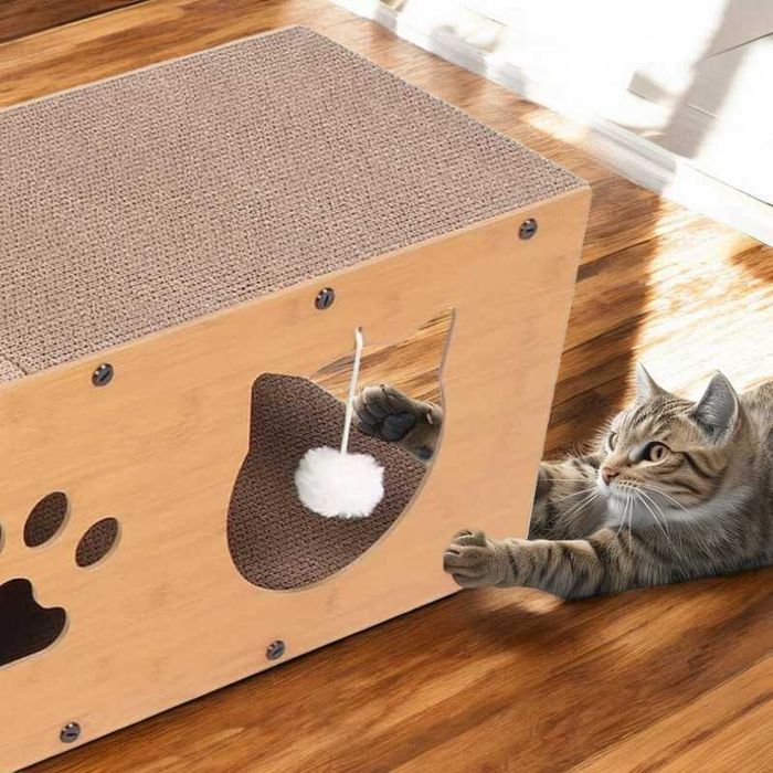 Drapak dla kota kartonowy domek budka tekturowy legowisko z piłką