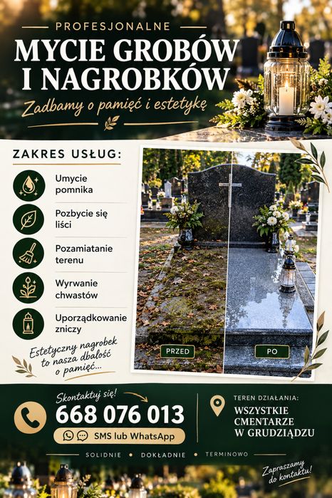 Mycie grobów Grudziądz od 129 zł | Sprzątanie i porządkowanie nagrobków