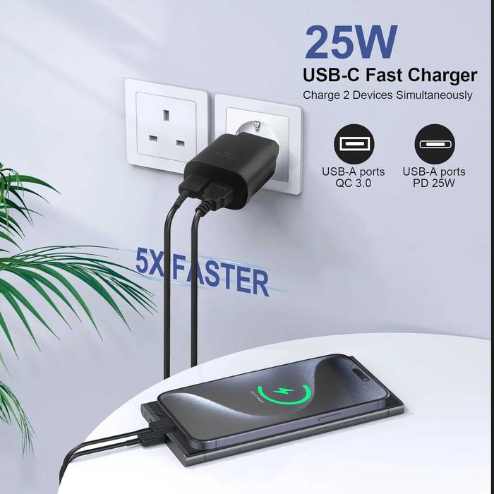 25 W carregador USB C múltiplo carregamento rápido tomada para Samsung