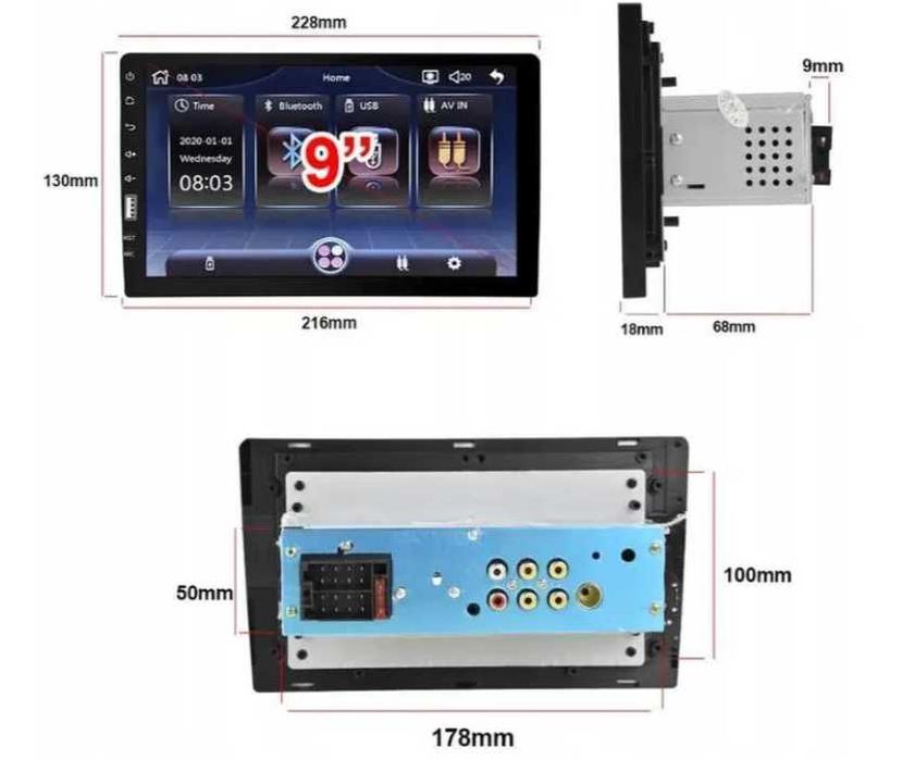 WYPRZEDAŻ nowe radio 1 DIN EKRAN 9" BT mirror link 4X55 W MOSFET