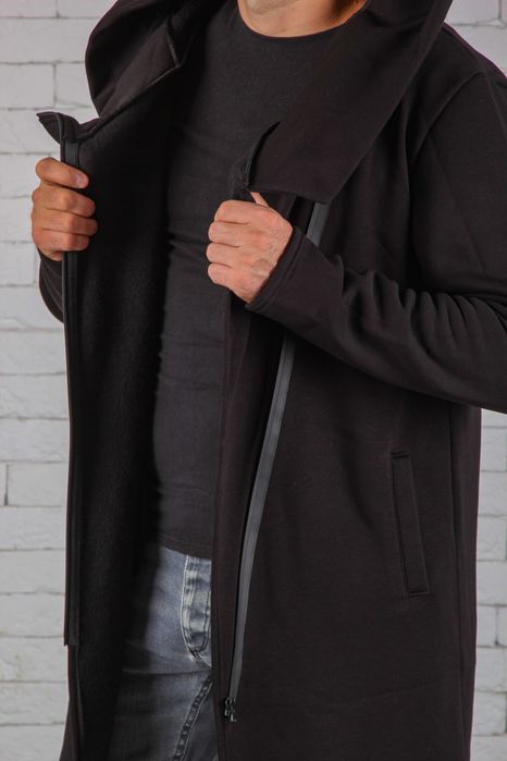 Теплая черная мантия на змейке кардиган с начесом