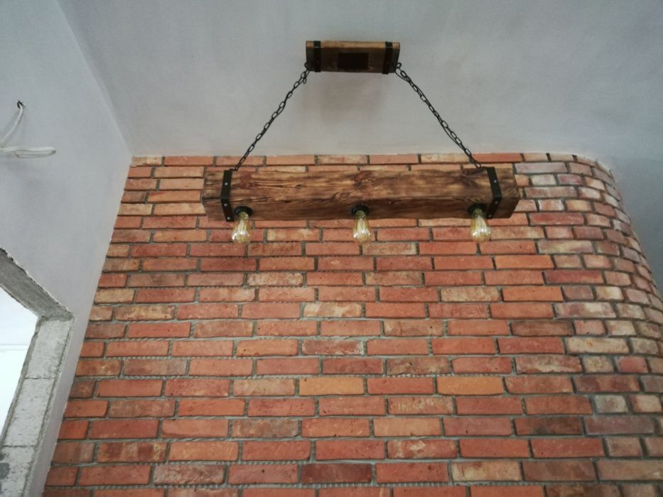 Drewniana lampa wisząca, żyrandol RETRO, postarzana belka, Vintage