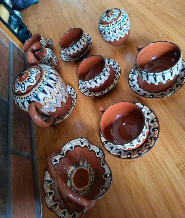 PRL vintage bułgarski ceramiczny  serwis do herbaty ręcznie malowany