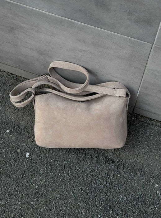 Жіноча замшева нюдова молочна  , сумка з натуральної замші молочна