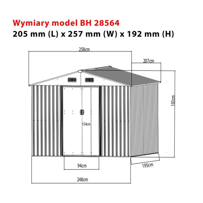 Сарай 2х2.6х1.9 м металевий Bass Polska, сірий