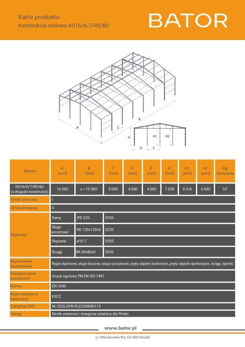 16x20 Konstrukcja stalowa hali wiaty magazynu obory budynek