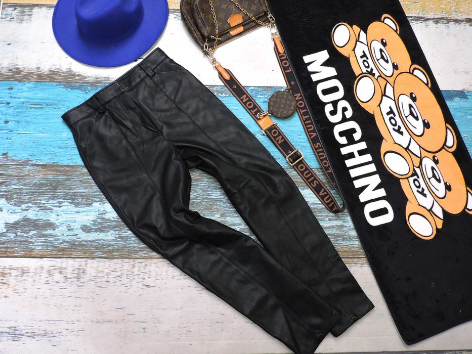 H&M Skórzane spodnie ocieplane kant wysoki stan 36