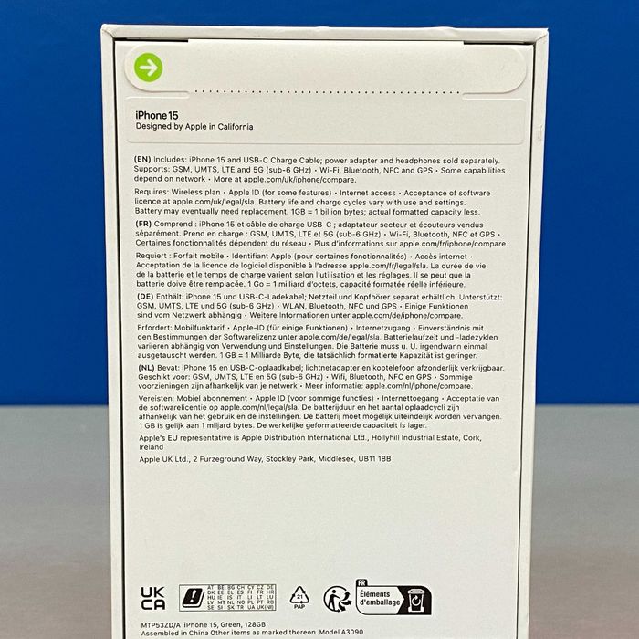 Apple iPhone 15 128GB (Green) - SELADO - 3 ANOS DE GARANTIA