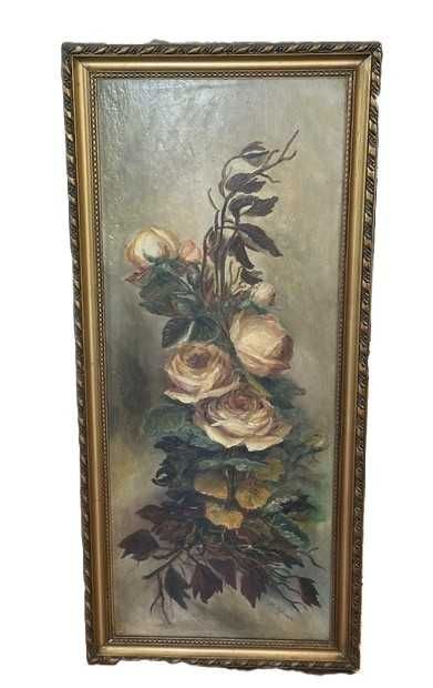 stary Obraz olejny1974 r  róże sygnowany 76 cm X  30 cm
