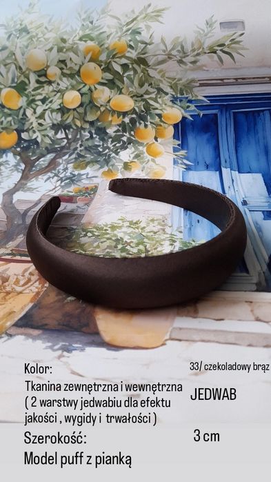 Czekoladowy brąz jedwab opaska szeroka 3 cm