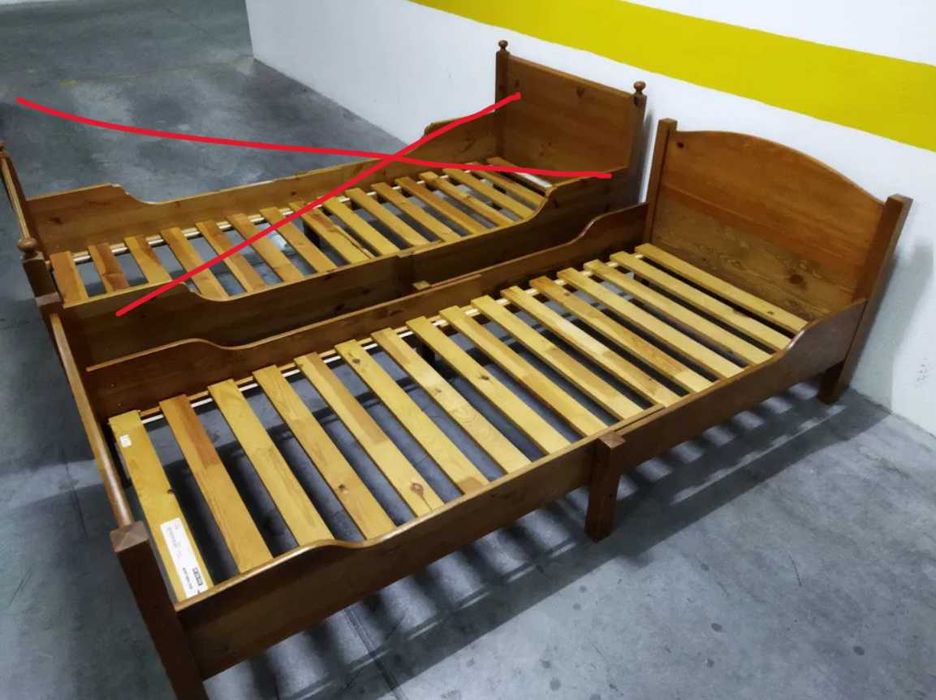 Cama Extensívei em Pinho com Estrado De Madeira e Colchão Lusocolchão