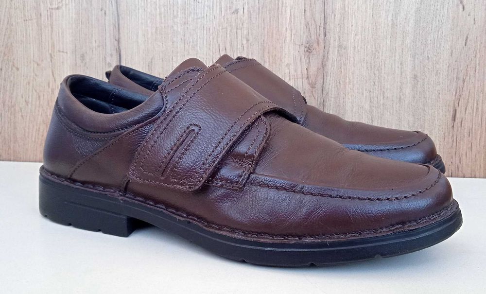 Німецькі шкіряні чоловічі туфлі коричневі на липучках весна осінь р 44