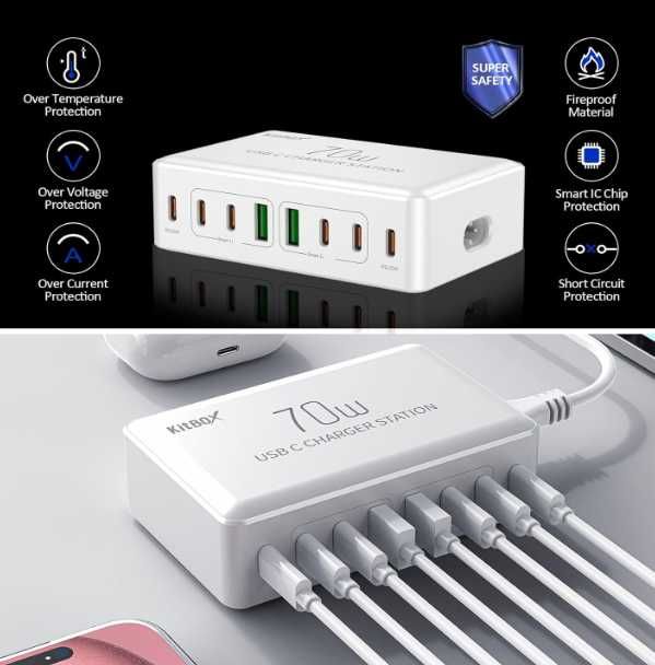 Ładowarka stacja ładująca USB C 70W z portem szybkiego ładowania