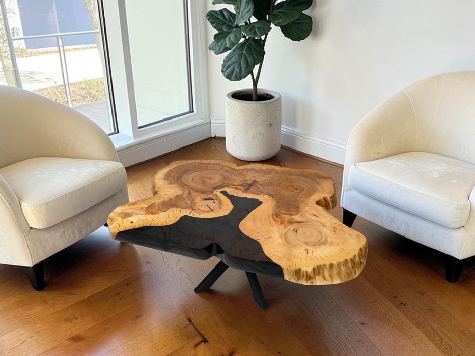 Duży stół kawowy z litego drewna i żywicy Pracownia stolarska The Love Of Wood