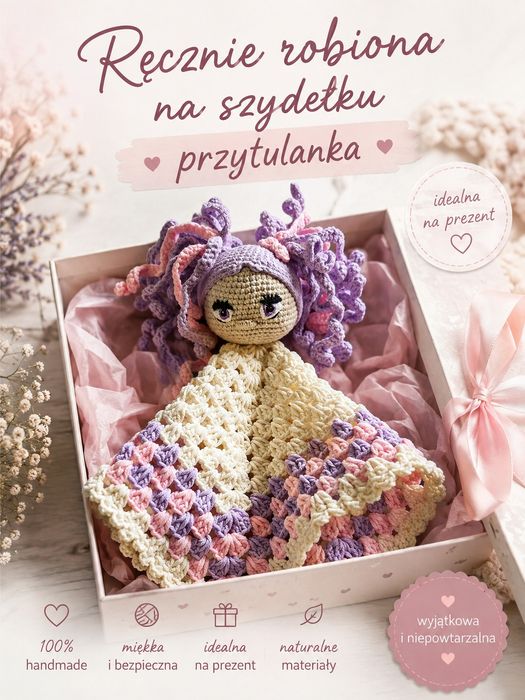 Przytulanka laleczka ręcznie robiona na szydełku