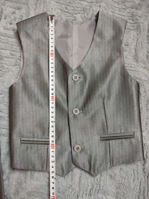 Szary stalowy garniturek chłopięcy spodnie + kamizelka r 86 /92