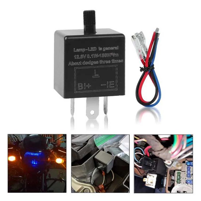 Relé Piscas LED 12V Moto 3 Pinos Ajustável Universal