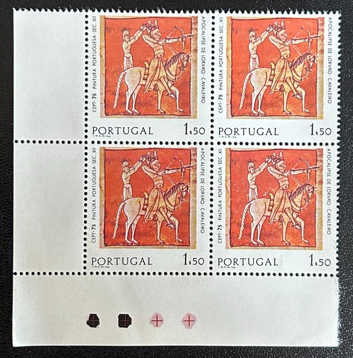 Quadra de selos novos - EUROPA CEPT - Pintura - 1$50 - Portugal - 1975