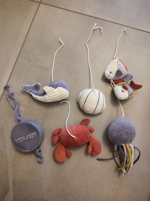 Little Dutch, Karuzela do łóżeczka drewno biała, Ocean Błękit