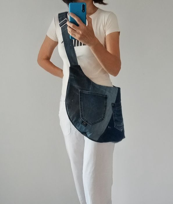 Torba jeansowa dżinsowa duża handmade rękodzieło