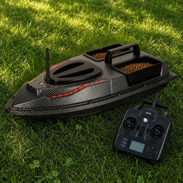 Nowa Łódka Zanętowa GPS Zdalnie Sterowana 2 Podajniki 500m Zasięg Akumulator 12000mAh LED Samopowrót Wędkarska Nęcenie Karp RC