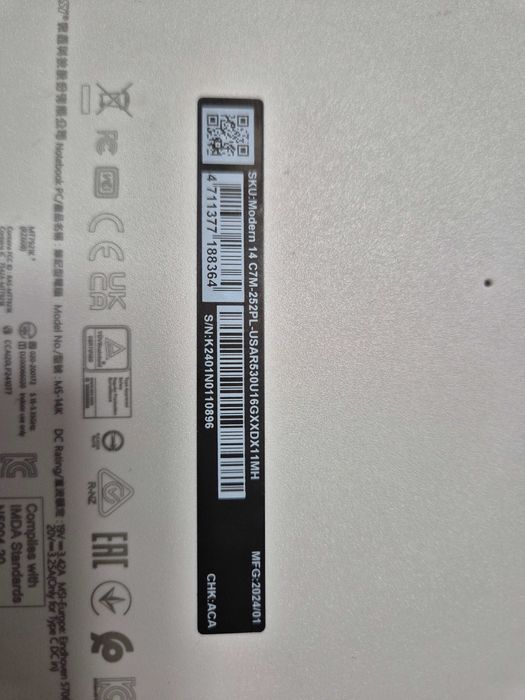 Laptop MSI 14", Ryzen 7530u, 16GB RAM, SSD 512GB, Win 11