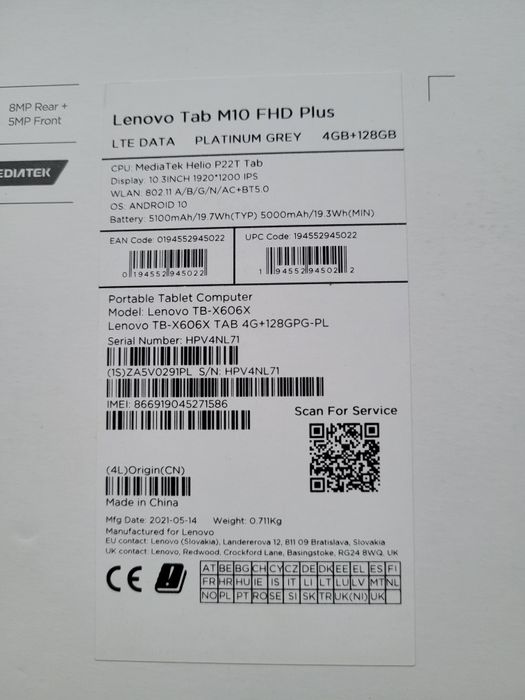 Lenovo Tab M10 FHD Plus + Etui 4GB/128GB