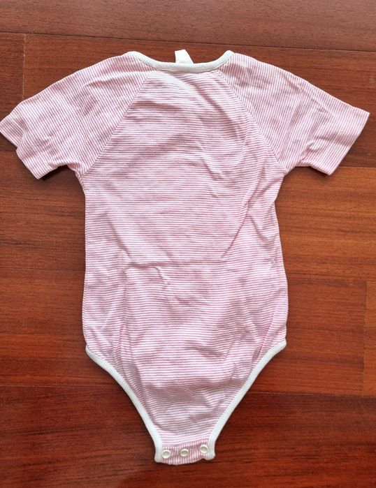 Body às riscas rosadas e brancas de algodão, recém-nascido