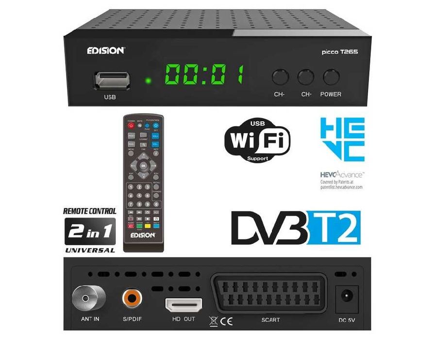 Dekoder Tuner EDISΙON picco T265, DVB-T2 H.265/HEVC