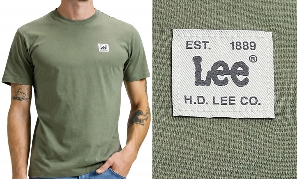 Lee WOVEN LABEL TEE Green zielona koszulka bawełniana rozm od S do XXL