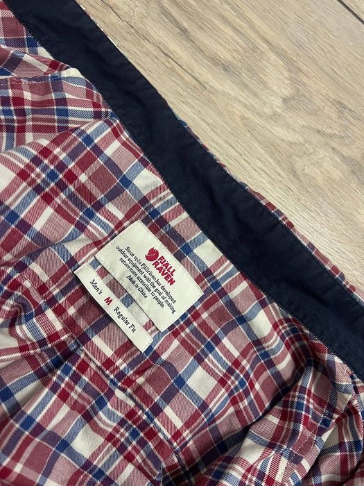 Чоловіча трекінгова туристична сорочка рубашка на довгий рукав Fjallraven у клітинку шкіряний логотип розмір М