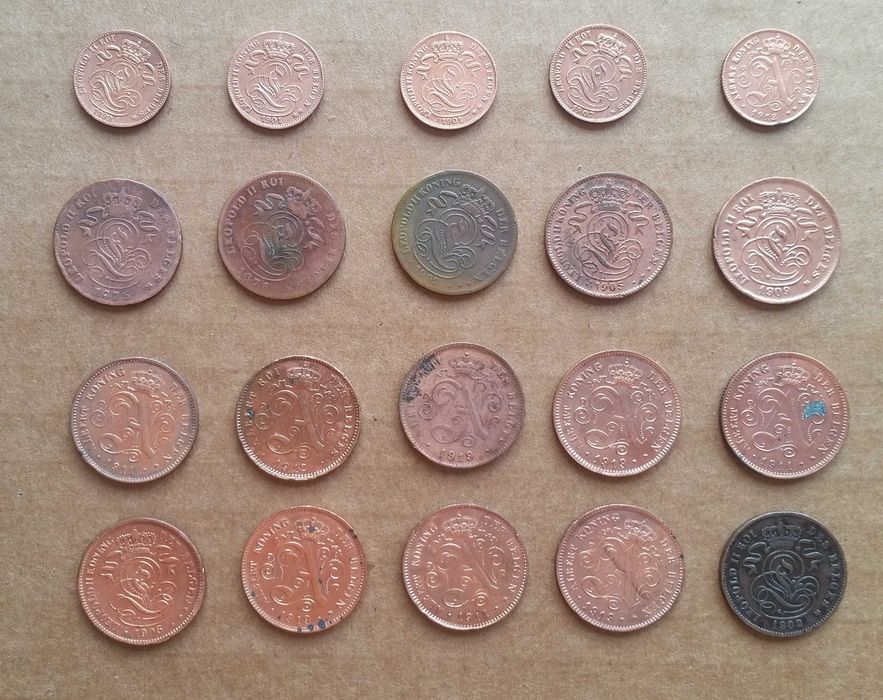 Belgia 2 Centy 1 Cent 1875 - 1919 Zestaw 20 sztuk