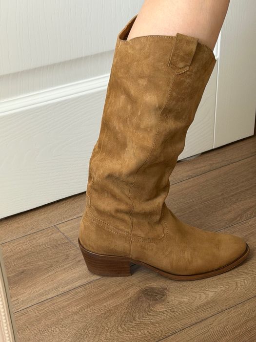 Чоботи Massimo Dutti, р.38, замша, cowboy style, колір: camel/тепла карамель