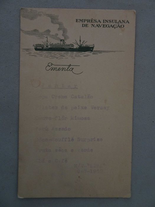 Ementa da Empresa Insulana de Navegação 1952