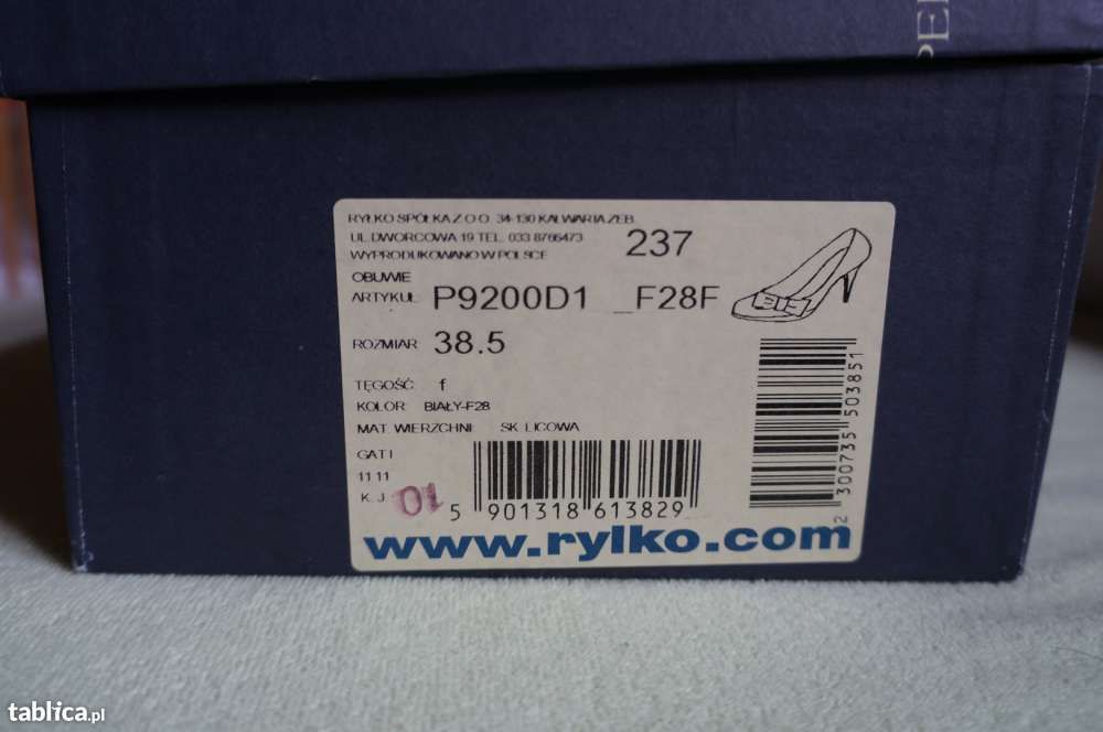 Buty ślubne RYŁKO skórzane białe o rozm. 38,5