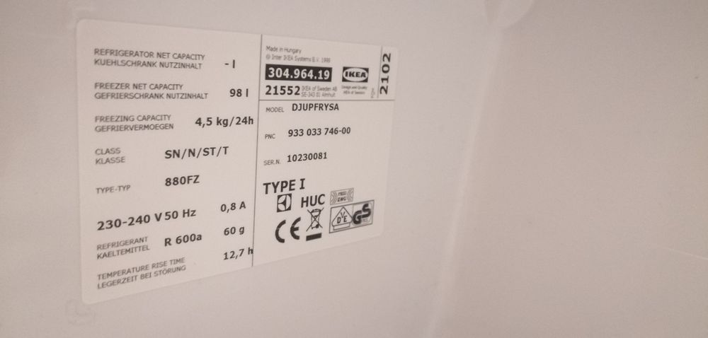 Zamrażarka Djupfrysa 98 l, podblatowa Ikea 300