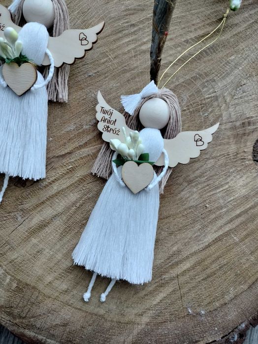 Mini Aniol Stróż biel Makrama podziękowanie