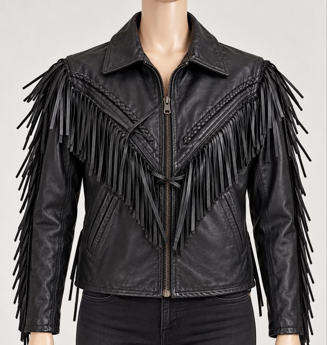 Kurtka skórzana czarna Flying Eagle r.42(XL) biker z frędzlami