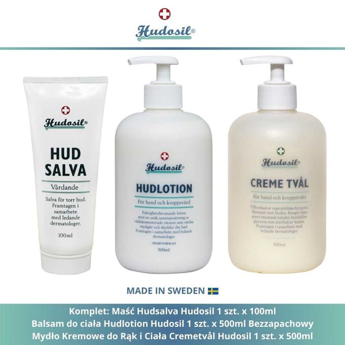 Hud Salva 100ml, Hudlotion Bezzapachowy 500ml, Cremetval 500ml Szwecja