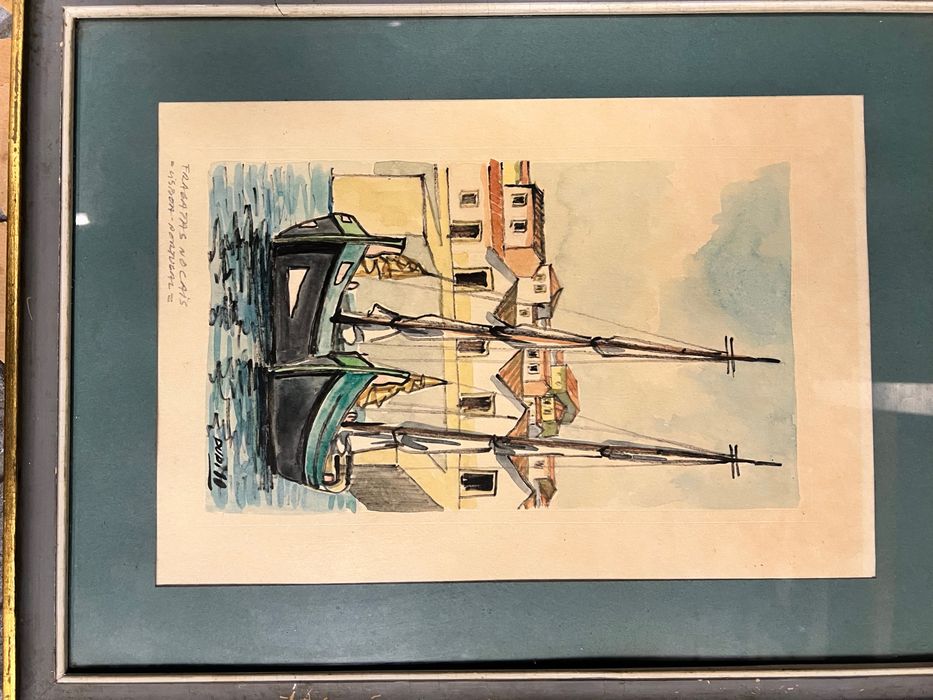 Original signed watercolor – Traditional boats at Lisbon's waterfront