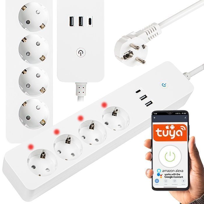 Inteligentna listwa zasilająca 1,5m USB+USB-C WiFi TUYA biała 98-420#