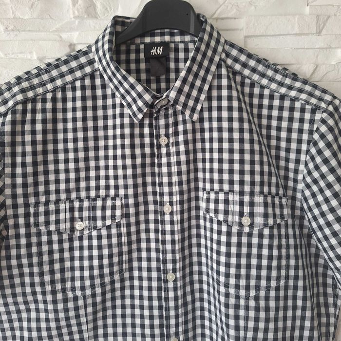Koszula męska H&M rozm. L krótki rękaw kratka czarna
