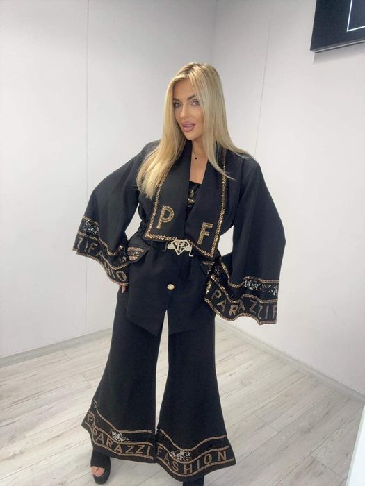 Elegancki komplet garnitur z cyrkoniami marynarka paparazzi