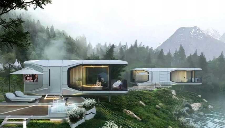 Nowoczesny domek kapsuła letniskowy całoroczny 11.5m x 3.3m