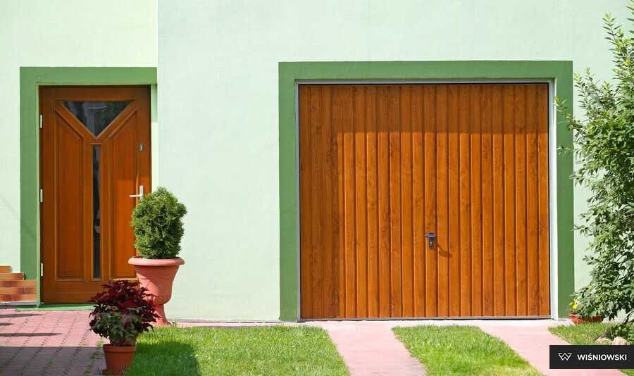 Brama garażowa KOMFORT Wiśniowski brama uchylna złoty dąb