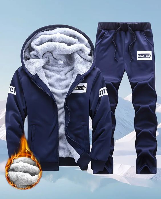 Зимний мужской теплый спортивный костюм с мехом