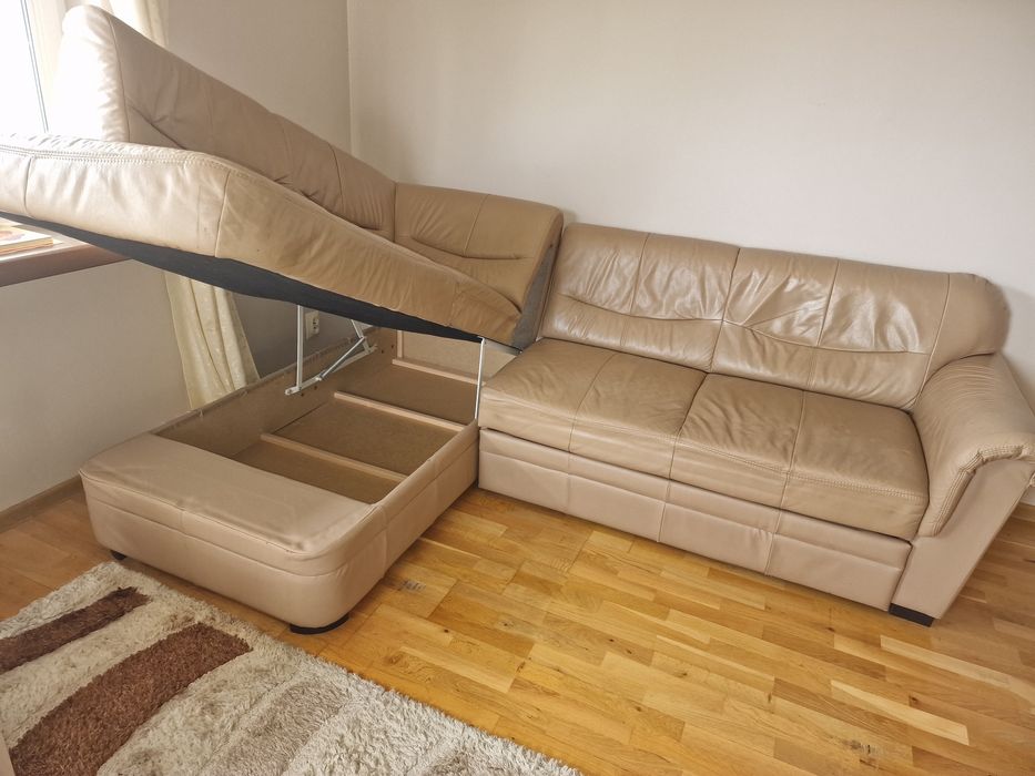 Narożna sofa skórzana rozkładana