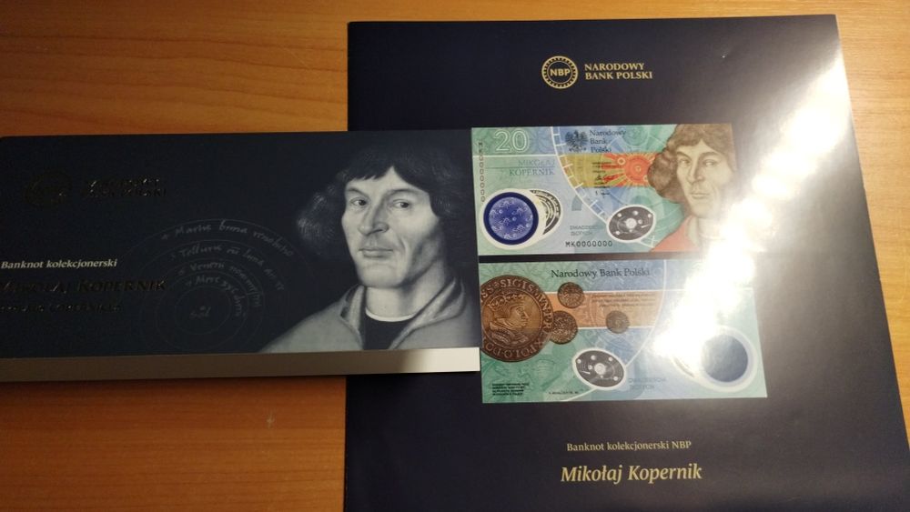 Banknot kolekcjonerski Mikołaj Kopernik z folderem emisyjnym